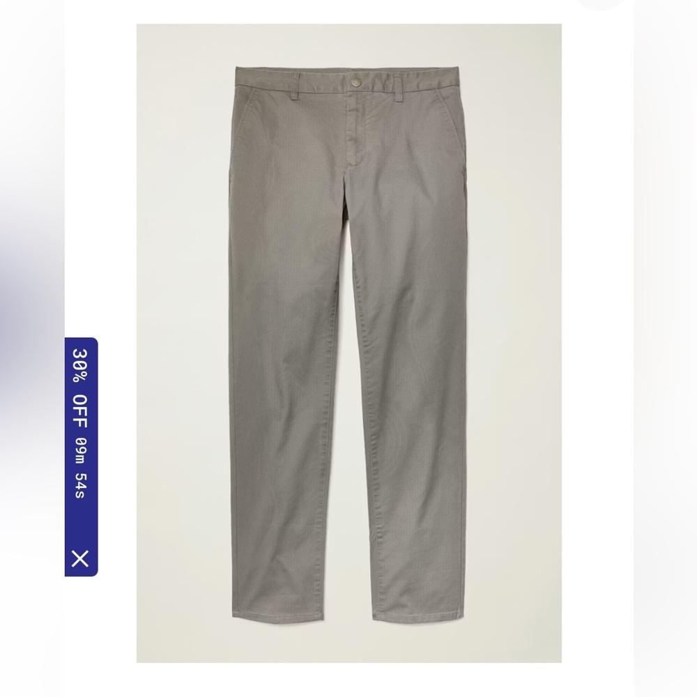 Bonobos Men's Slim Fit Chinos Pant Mid Rise Tapered Leg Gray Size 30/30